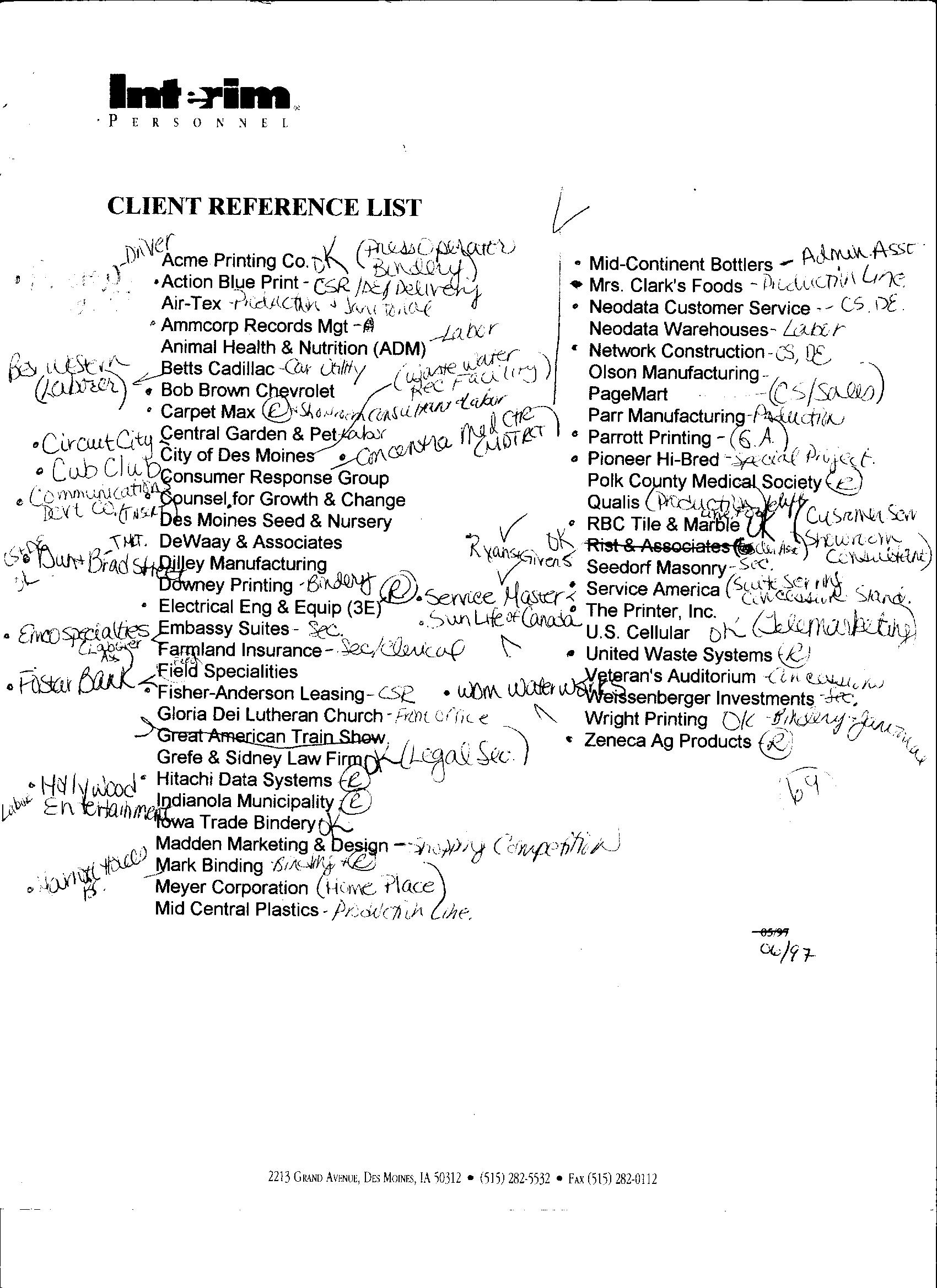 Client Reference List