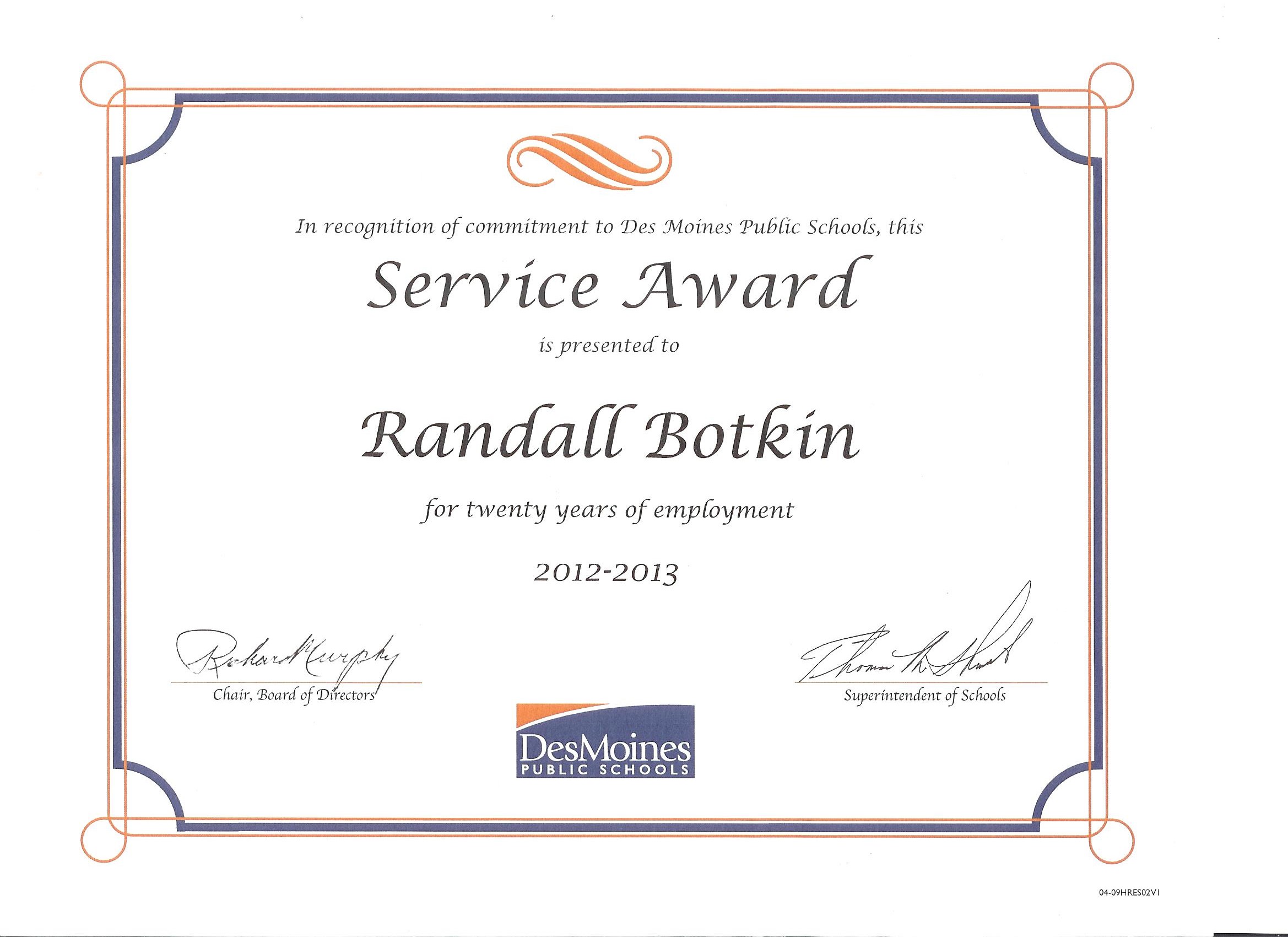 Randy Botkin DMPS Service Award